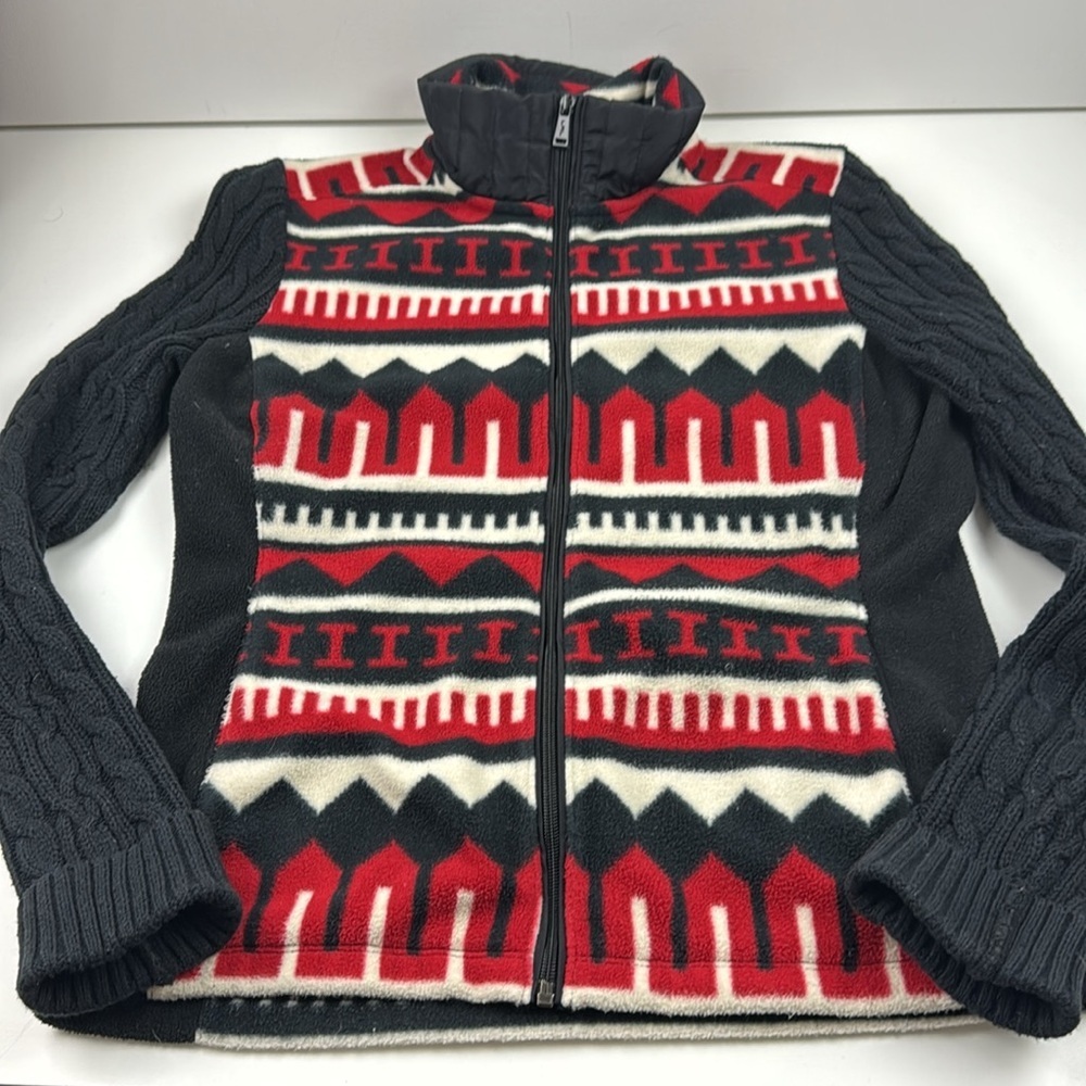 L-R-L Lauren Active Ralph Lauren Fleece Full Zip Sweater with Knit Sleeves - Picture 3 of 13